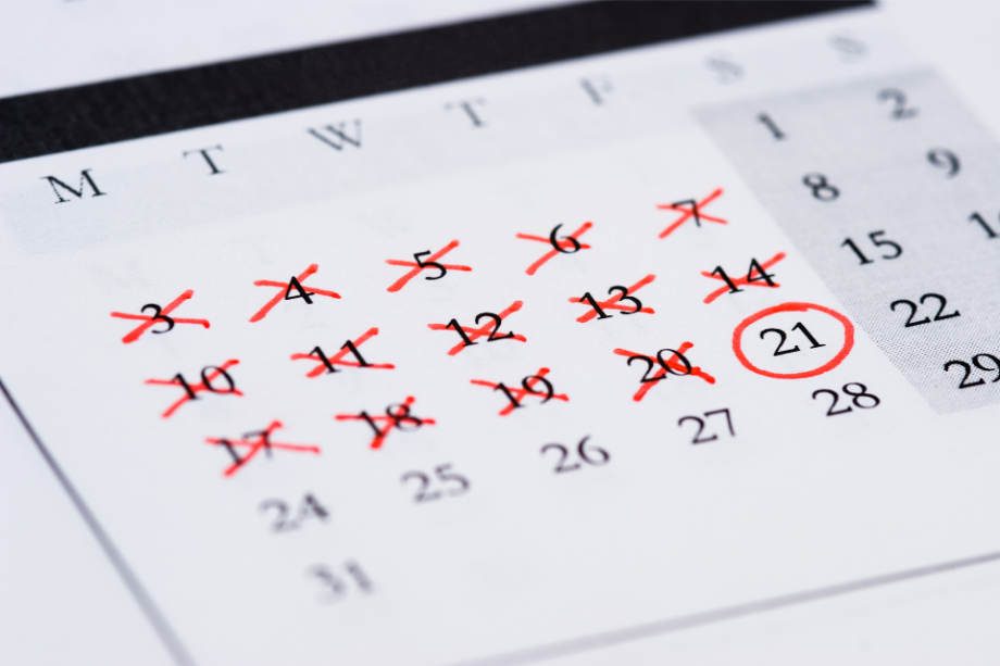 Calendar with crosses over dates